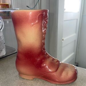 VINTAGE HANDMADE POTTERY PINK YELLOW OMBRÉ BOOT VASE UNKNOWN MAKER